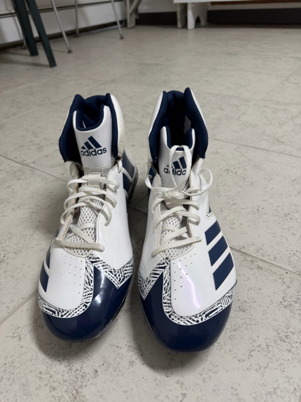 adidas Freak Men’s size 17 White & Navy High-Top Football Sneakers with cleats